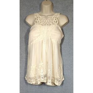 K. Jordan Baby Doll Camisole Top SZ L Lace Mesh Embroidery Coquette Fairy Boho